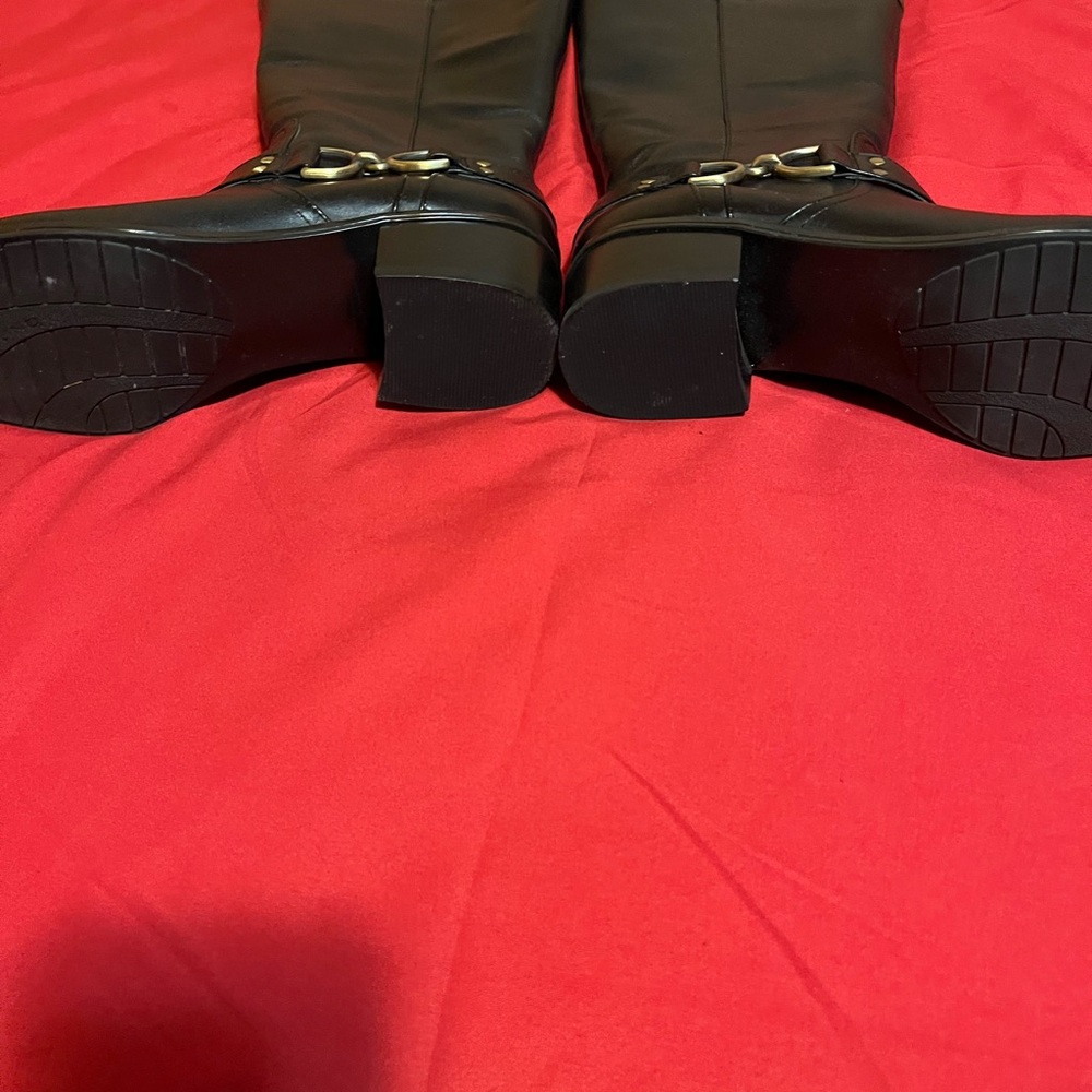 Bandolino Black and Cognac Leather Riding Boots - Picture 4 of 5